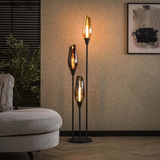 PS-Collection Cocoon Mix Glass Vloerlamp - Amber/Koper/Chroom - 35x35x168cm - Metaal