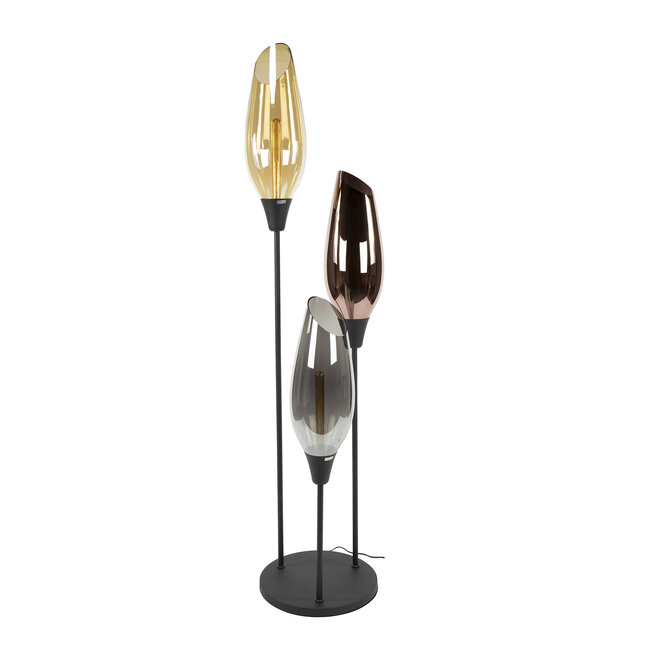 Vloerlamp Amber Koper Chroom Glas 3-Lichts XL - Cocoon