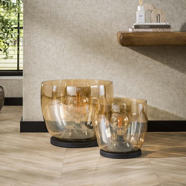 PS-Collection UP XXL Vloerlamp - 48x48x41cm - Amberkleur Glas - Metaal