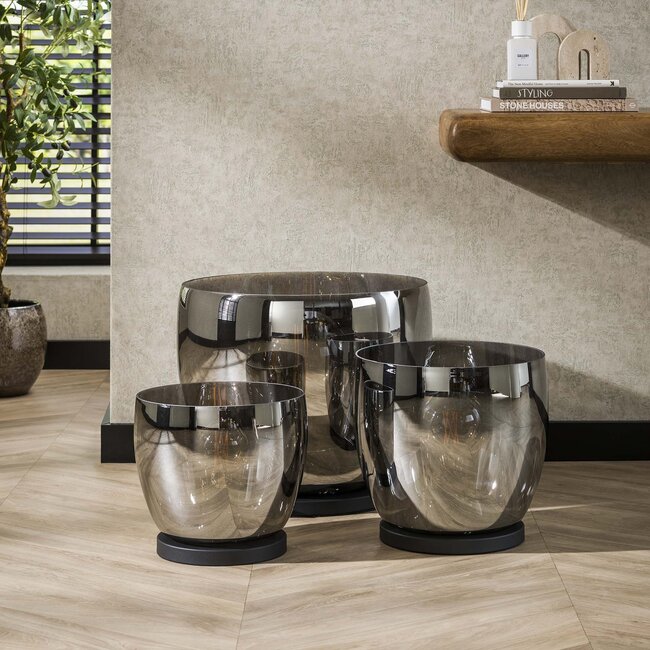 PS-Collection UP XXL Vloerlamp - 48x48x41cm - Smoke Grey Glas - Metaal