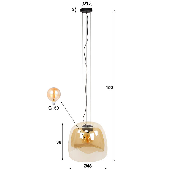 Hanglamp Amber Glas 1 Lichtpunt - Drift Glass XL