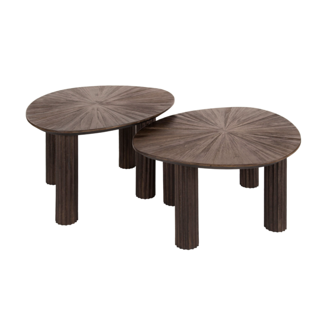 PS-Collection Maya Salontafel Set van 2 - Driehoekig - 75x61x38 cm - Bruin - Teak