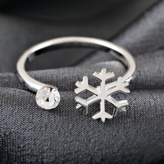 Zilveren Sneeuwvlok Ring - Verstelbaar - 925 Sterling Zilver