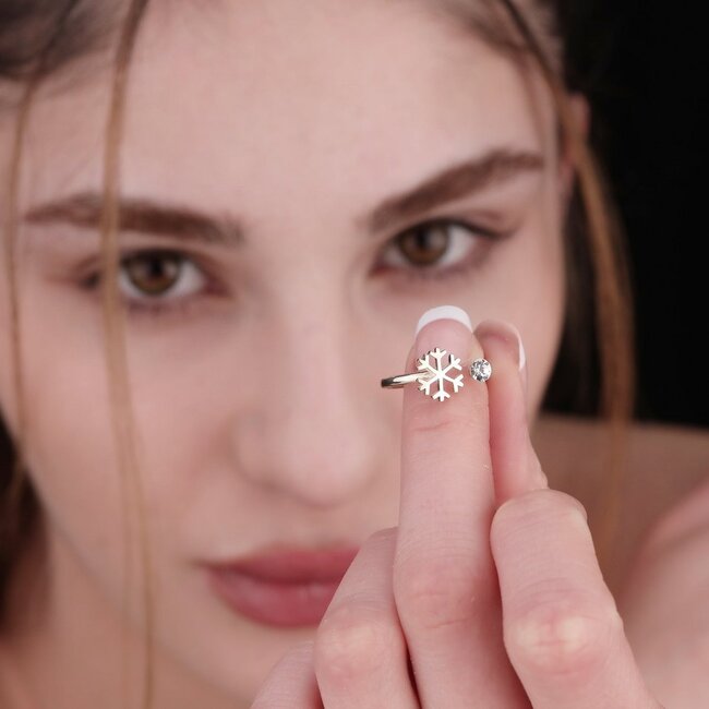 Zilveren Sneeuwvlok Ring - Verstelbaar - 925 Sterling Zilver