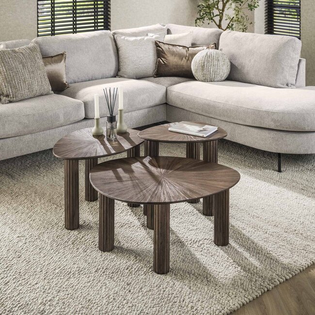 PS-Collection Maya Salontafel Set van 3 Driehoekig - 76x61x38 cm - Bruin - Teak