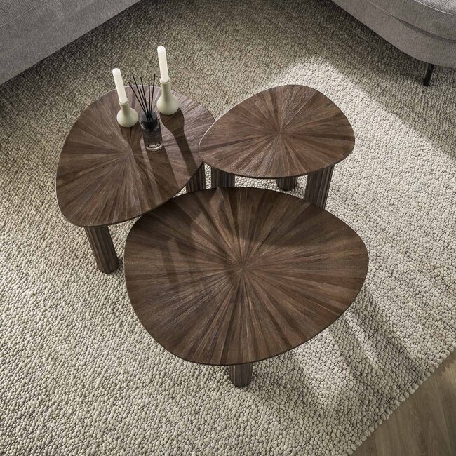 PS-Collection Maya Salontafel Set van 3 Driehoekig - 76x61x38 cm - Bruin - Teak