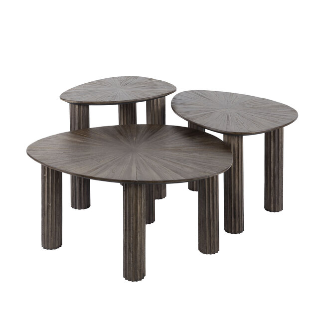 PS-Collection Maya Salontafel Set van 3 Driehoekig - 76x61x38 cm - Bruin - Teak