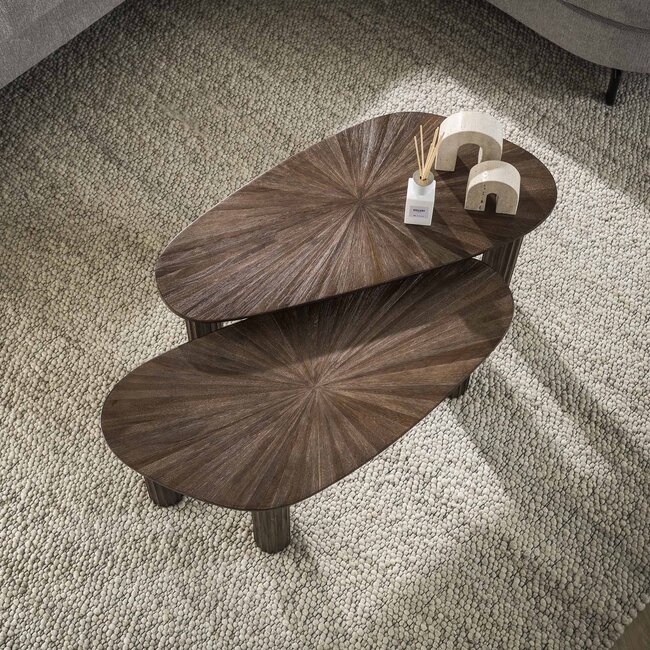 PS-Collection Maya Salontafel Set van 2 - Organic - 84x39x43cm - Bruin - Teak