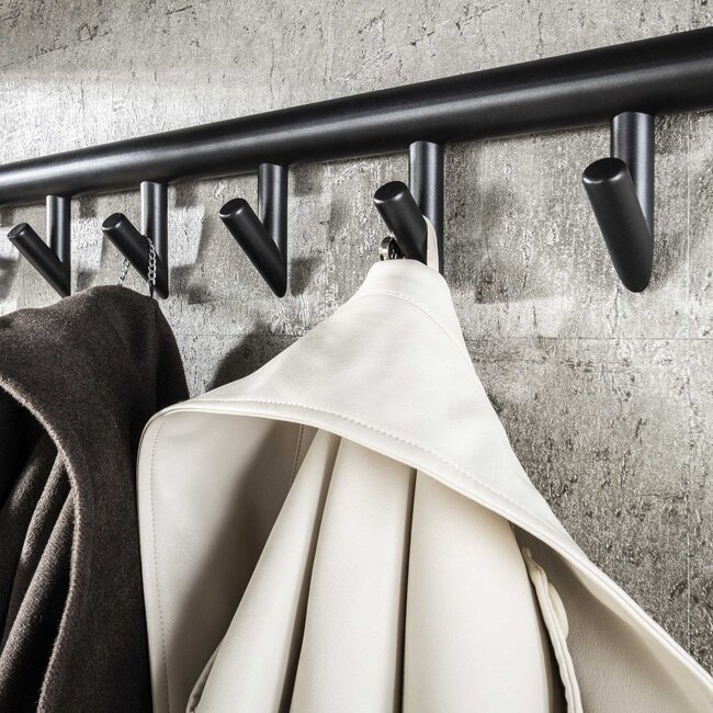 Roede 10 Haaks Kapstok - 100x27x30cm - Zwart/Bruin - Metaal/Melamine