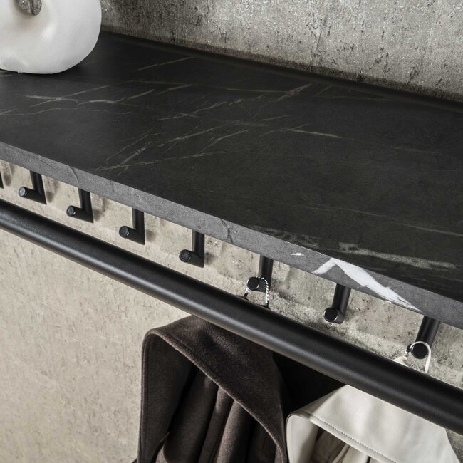 Roede 10 Haaks Kapstok - 100x27x30cm - Zwart/Bruin - Metaal/Melamine
