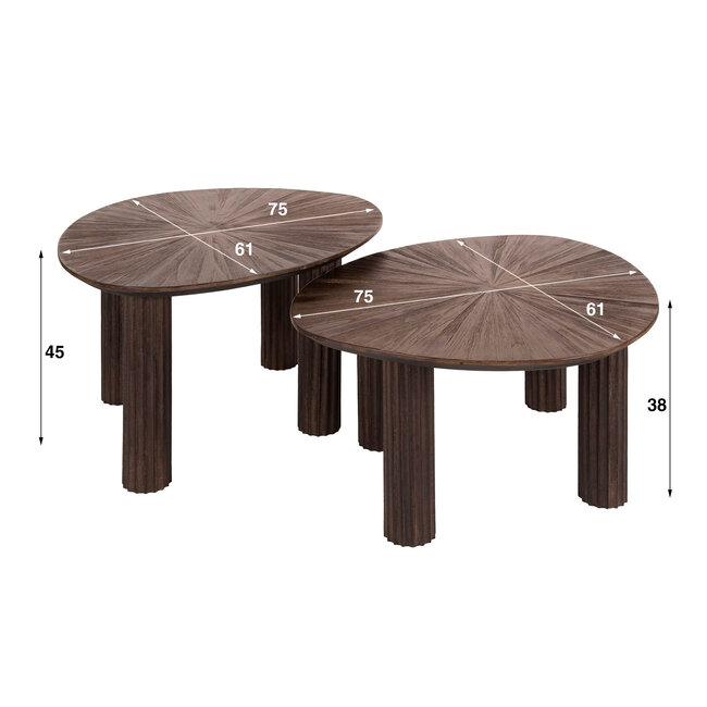 PS-Collection Maya Salontafel Set van 2 - Driehoekig - 75x61x38 cm - Bruin - Teak