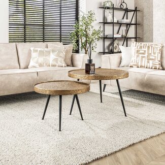 PS-Collection Metallic Rond Set/2 Salontafels - ø74x50cm - Antiek Brons - Metaal