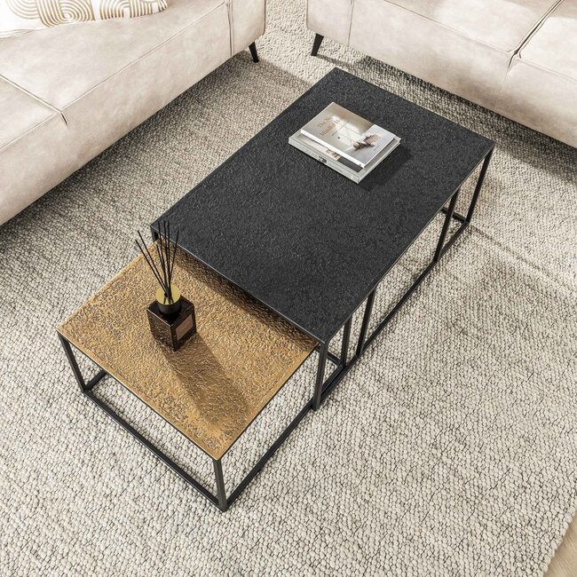 Iron Metallic Set/2 Salontafels - 90x60x40cm - Antiek Brons/Zwart