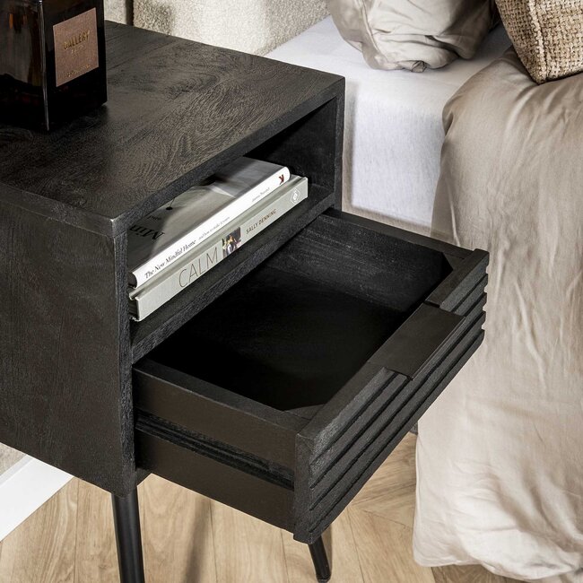 Marina 1 Lade Nachtkastje - 35x35x60cm - Zwart - Mangohout