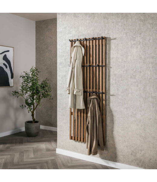 PS-Collection Tweak 14 Haken Kapstokrek - 60x10x161cm -  Zandkleur - Mango/Metaal