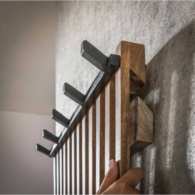 Tweak 14 Haken Kapstokrek - 60x10x161cm -  Zandkleur - Mango/Metaal