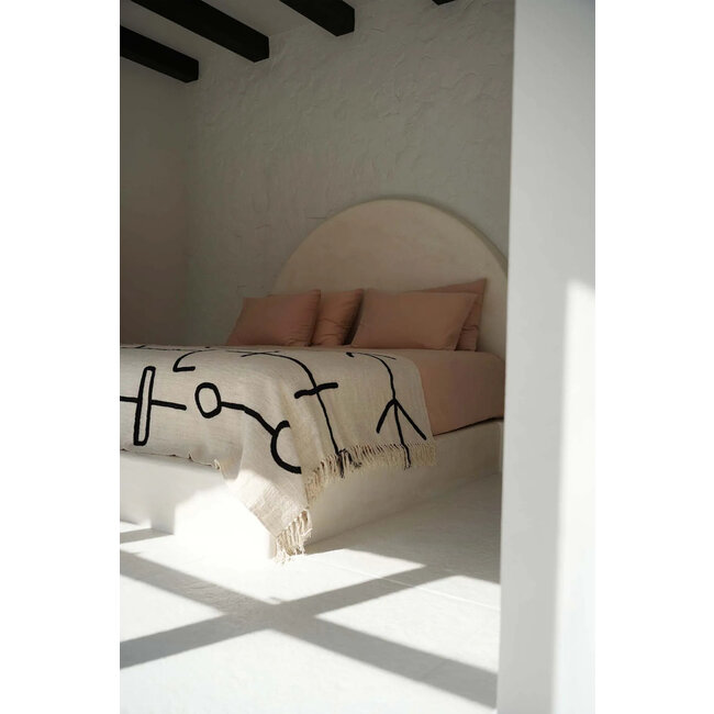 Bedsprei van katoen - Beige/Zwart - 128x240 cm