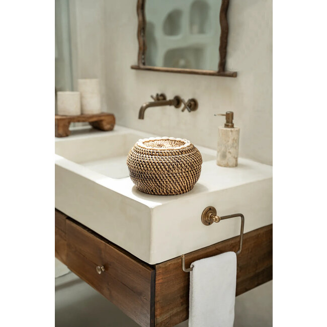 Opbergmand - Rotan en Schelpen - Naturel/Bruin - Ø23 cm