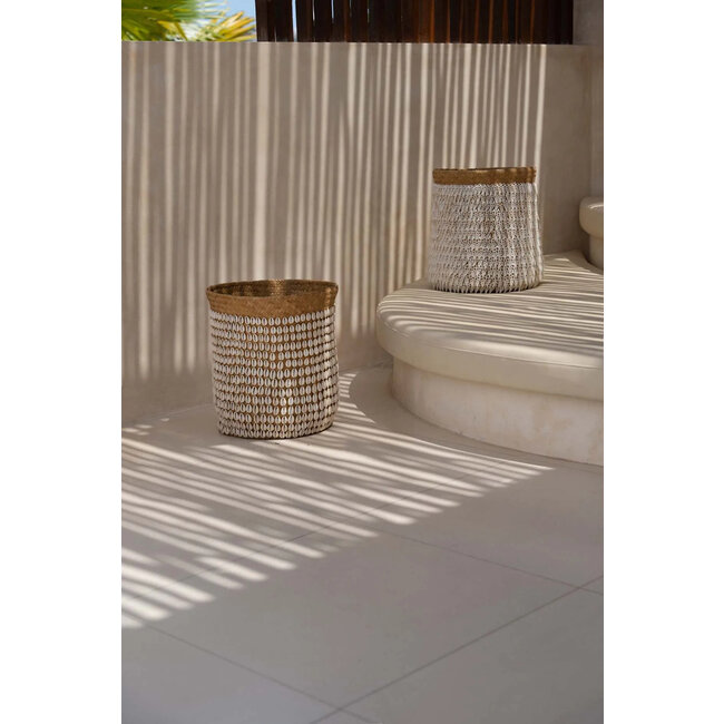 Opbergmand - Pandan en Schelpen - Naturel/Wit - 35x35x40 cm