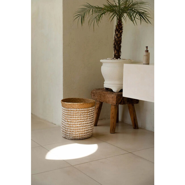 Opbergmand - Pandan en Schelpen - Naturel/Wit - 35x35x40 cm
