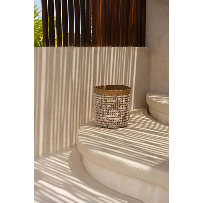 Opbergmand - Pandan en Schelpen - Naturel/Wit - 35x35x40 cm
