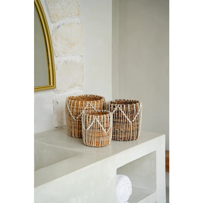 Opbergmand - Bananenblad en Katoen - Naturel/Wit - 17x17 cm