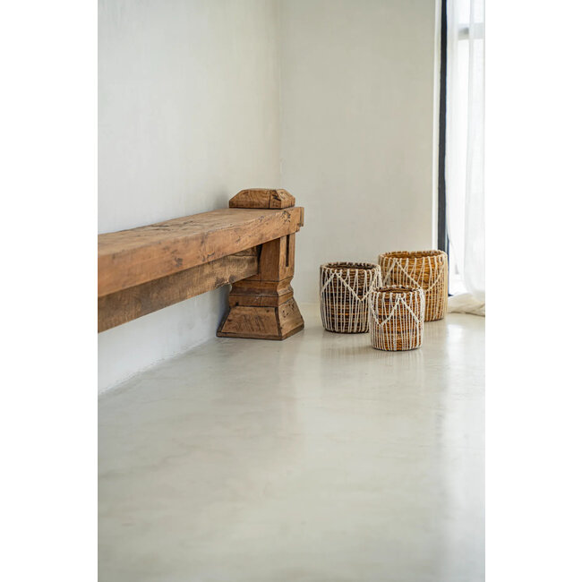 Opbergmand - Bananenblad/Katoen - Naturel/Wit - 14x14 cm