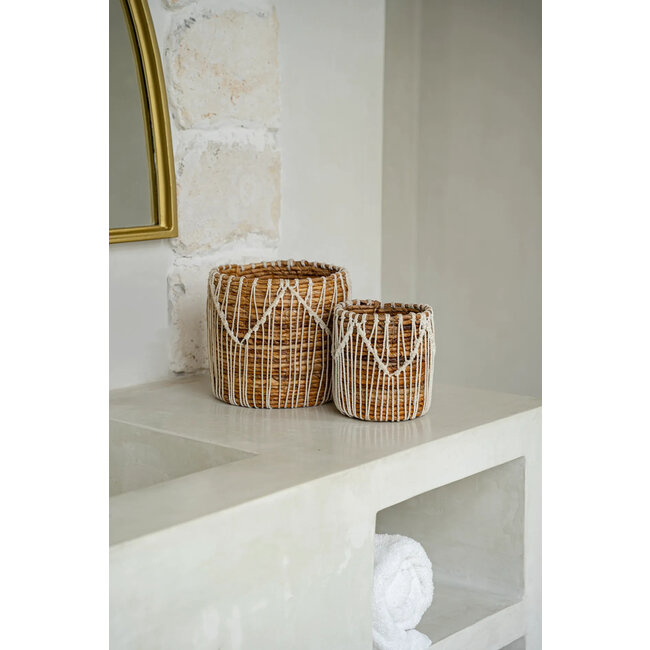 Opbergmand - Bananenblad/Katoen - Naturel/Wit - 14x14 cm