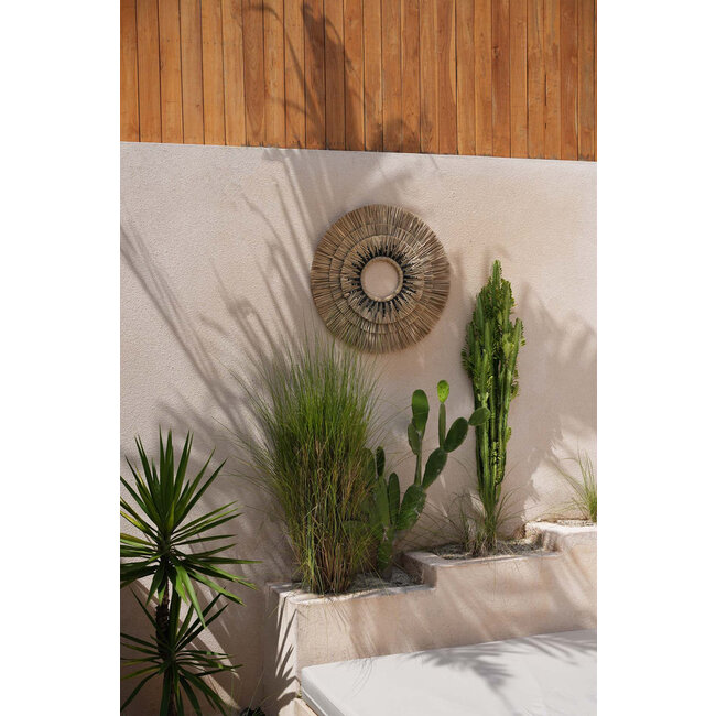Mengdong Wanddecoratie - Gras/Katoen - Naturel/Zwart - Ø75 cm