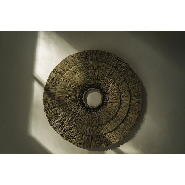Mengdong Wanddecoratie - Gras/Katoen - Naturel/Zwart - Ø75 cm