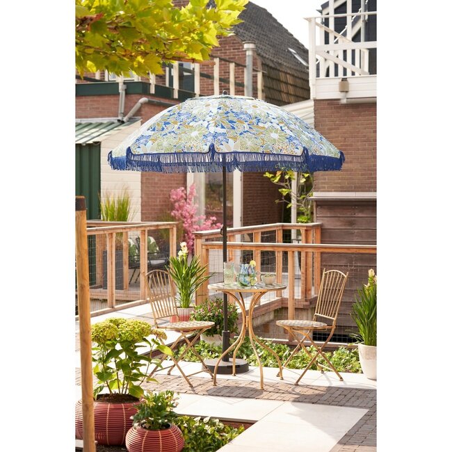 Parasol Blauw met Bloemenprint – Ø220x238 cm