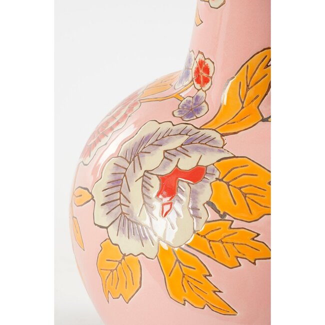 Vaas Keramiek Roze met Bloemendecoratie