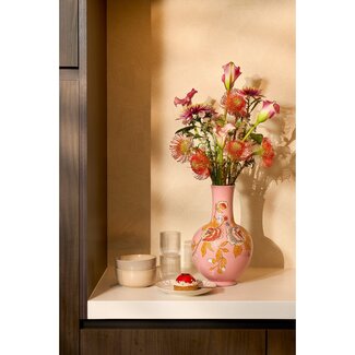 Vaas Keramiek Roze met Bloemendecoratie