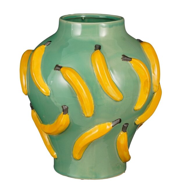 Bloempot Keramiek - Bananenreliëf - Groen/Geel - Ø34 cm