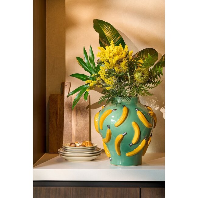 Bloempot Keramiek - Bananenreliëf - Groen/Geel - Ø34 cm