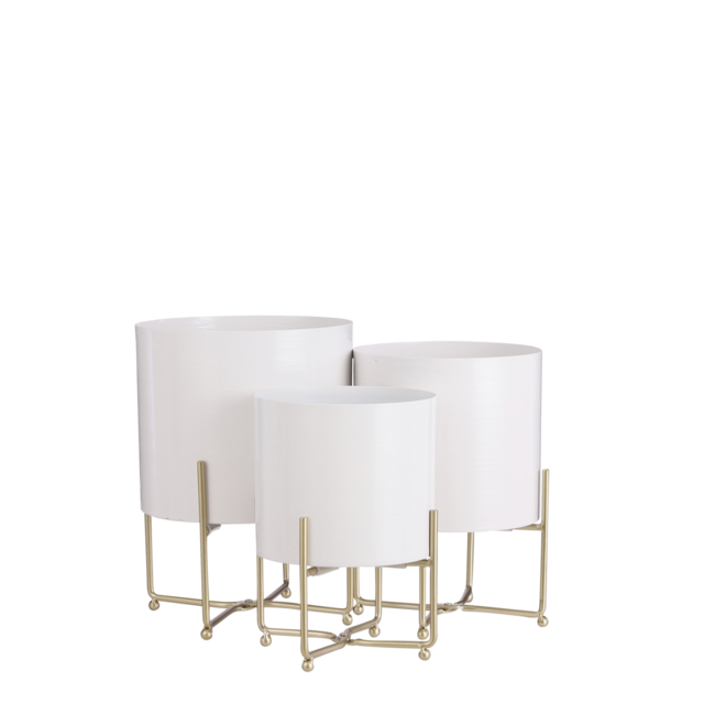 Bloempot op Standaard - Metaal - Wit/Goud - Set van 3