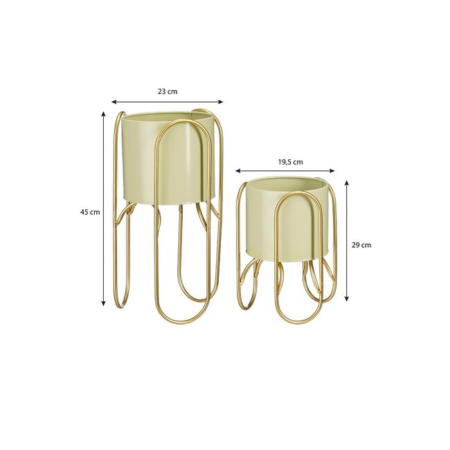 Bloempot op Standaard - Metaal - Lichtgroen/Goud - Set van 2