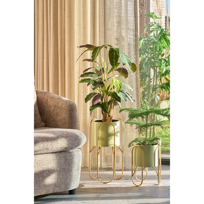 Bloempot op Standaard - Metaal - Lichtgroen/Goud - Set van 2