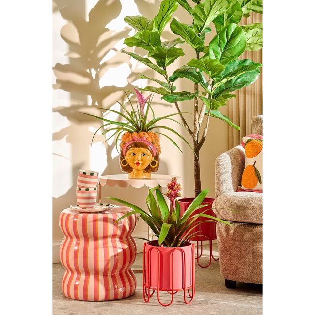 Bloempot Gezicht Vrouw - Dolomiet - Oranje/Bruin - 20x22 cm