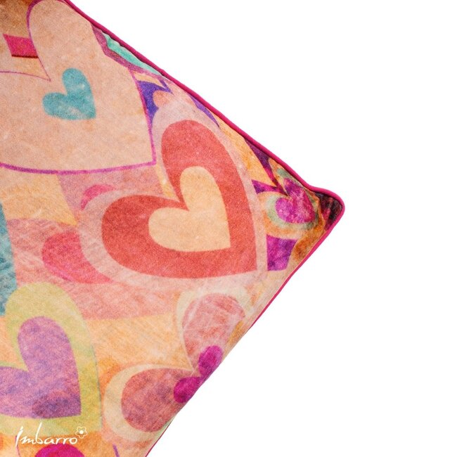 Sierkussen Hearts Hesty - Velours - Multi/Paars - 50x50 cm
