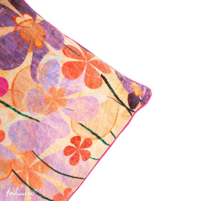 Sierkussen Flowers Kiran - Velours - Multi/Paars - 50x50 cm