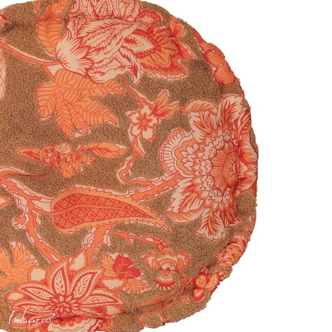 Rond Meditatiekussen Fara - Velours - Yoga Poef met Bloemenprint - 45x10 cm