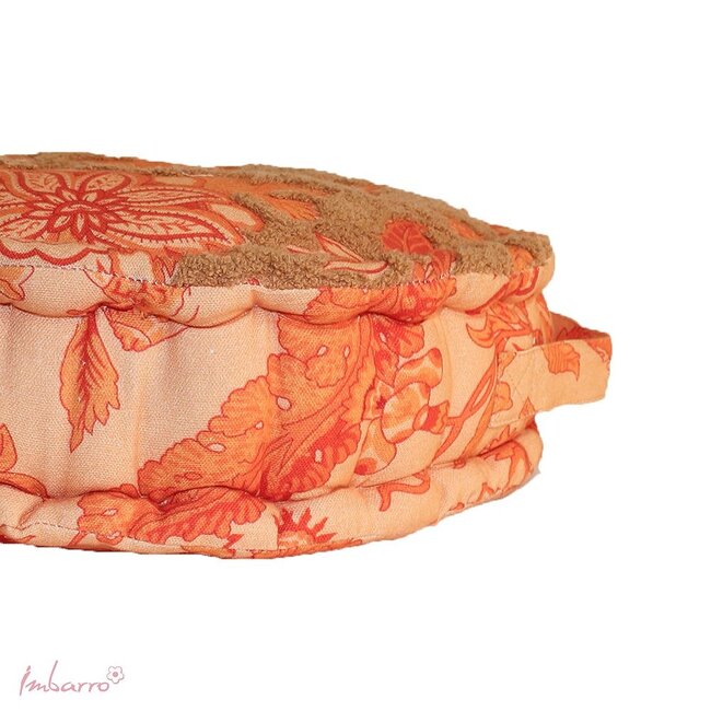 Imbarro Rond Meditatiekussen Fara - Velours - Yoga Poef met Bloemenprint - 45x10 cm