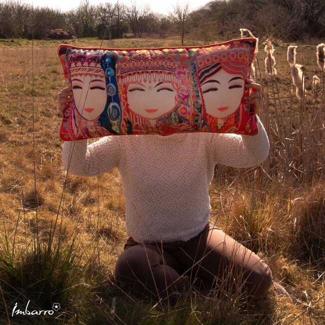 Sierkussen Shaila - Gerecycled PET - Oranje/Rood - 35x70 cm