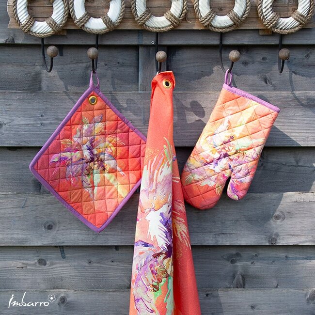 Imbarro Keukendoeken Palmtree - Set van 2 - Paars/Roze - Katoen