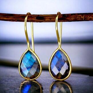 Labradoriet Oorbellen - Verguld 925 Zilver - Druppelvormig