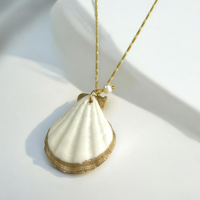 Schelpketting met Parel - Verguld Zilver - Zomerse Sieraden