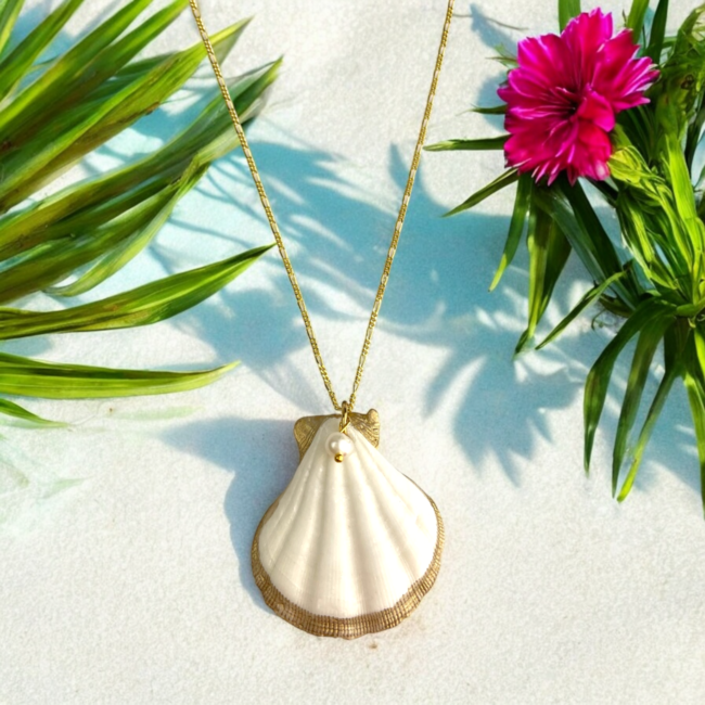 Schelpketting met Parel - Verguld Zilver - Zomerse Sieraden