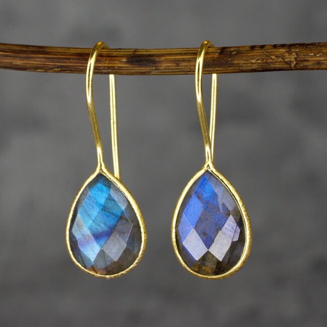 Labradoriet Oorbellen - Verguld 925 Zilver - Druppelvormig