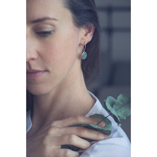 Labradoriet Oorbellen - Verguld 925 Zilver - Druppelvormig